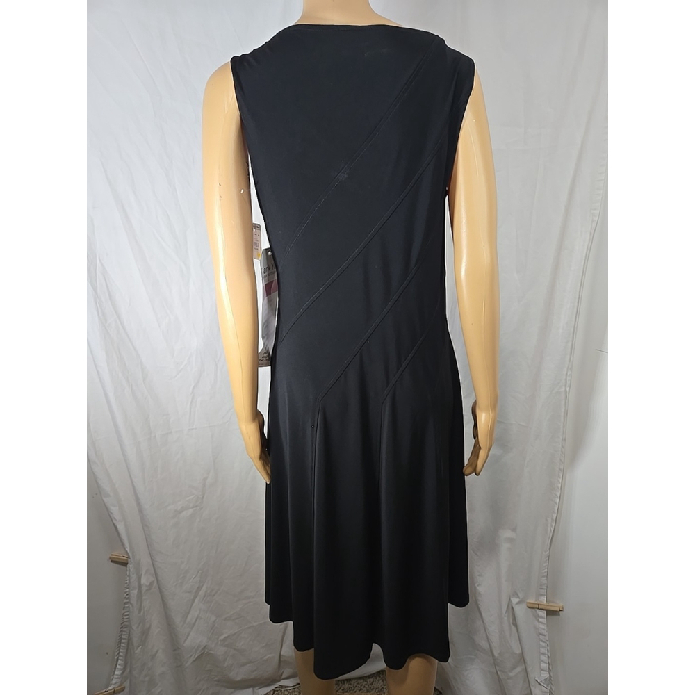 Anne Klein 6 Black Sleeveless V-Neck Midi Dress Fit Flare Work Office Career - Picture 9 of 10